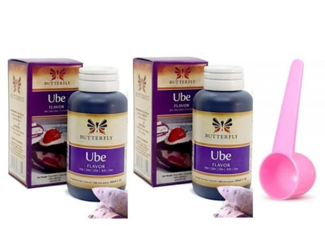 Ube Butterfly 퍼플 참마 향료 페이스트 추출물 56.7g(2온스) (2팩) + 핑크 테이블 스푼 - 인도네시아 제품, Ube Butterfly 퍼플 참마 향료 페이스트 추출 - 쿠팡