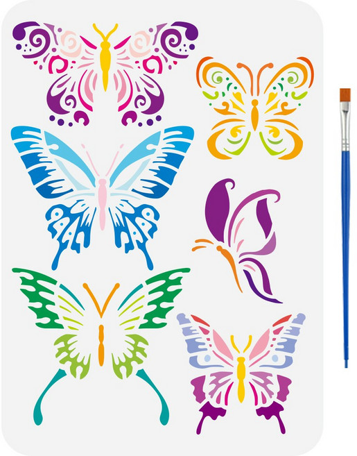 PET 그라데이션 페인팅 스텐실 동물 테마 벽화 패턴 모던 컬러 장식 DIY, 버터플라이 585, 1개