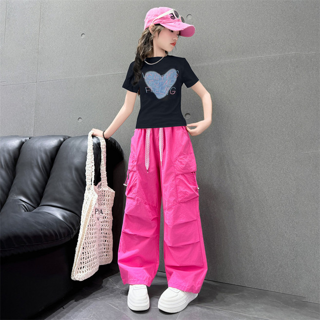 큐엘아리아 여아 여름 초중생 상하복 일러스트 주니어 반팔티 상하의 세트 봄 가을 초등생 긴팔 긴바지 ( 982501 )