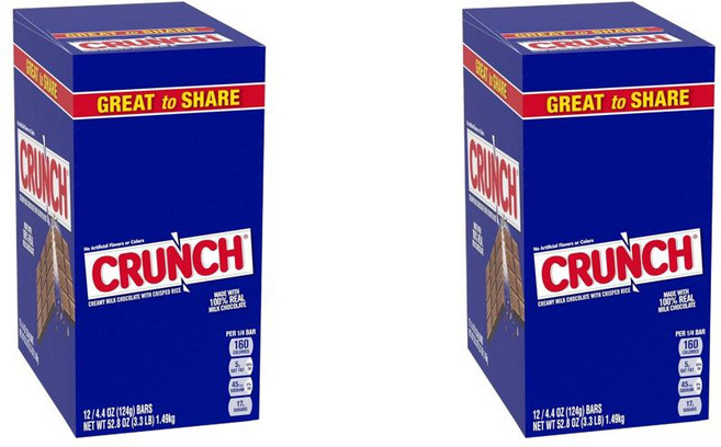 CRUNCH 크런치 벌크 12 팩 밀크 초콜릿 크리스피 라이스 풀 사이즈, 1.5kg, 2개