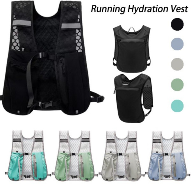 하이킹 사이클링 마라톤용 러닝 하이드레이션 조끼 백팩 가벼운 물통 가슴팩 휴대폰 수납 포켓 포함, 02 Blue