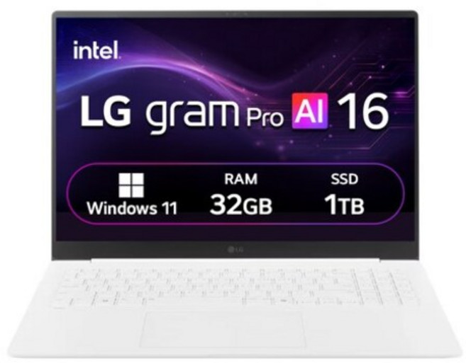 LG전자 2025 그램 Pro AI 16 WQXGA 코어Ultra7, 에센스 화이트, 1TB, 32GB, WIN11 Home, 16Z90TS-GU7WK