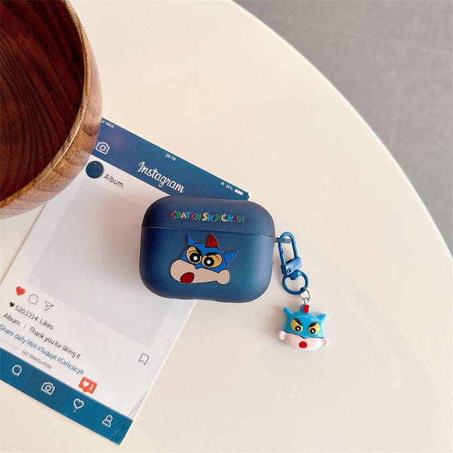 귀여운 3컬러 짱구 캐릭터 에어팟 키링 케이스, 1개, 블루, AirPods Pro2