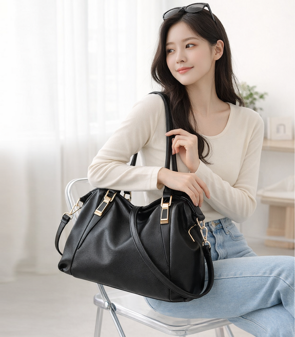 Novah 여성 가죽 숄더 크로스백 데일리 직장인 핸드백 대용량 모던 토트백