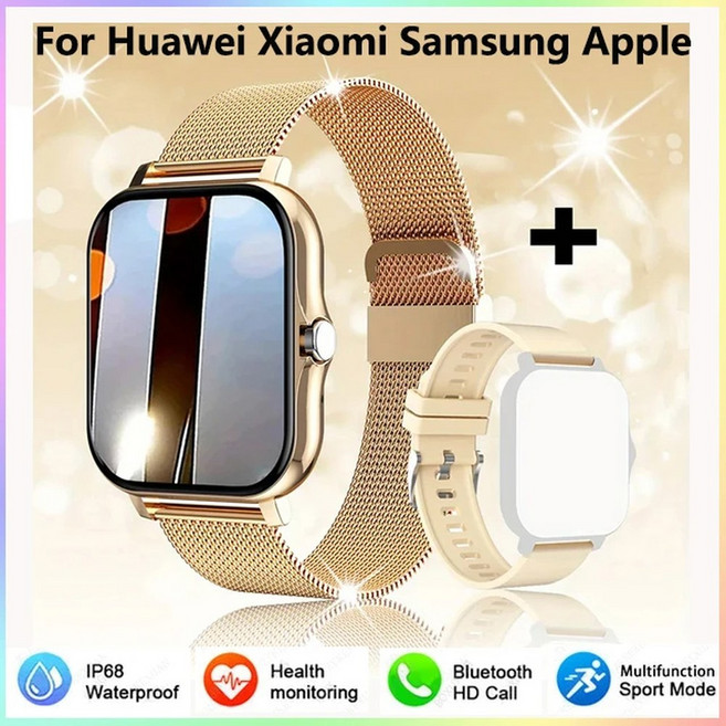 남성 여성을위한 스마트 시계 선물 터치 스크린 스포츠 블루투스 통화 디지털 Smartwatch 손목 새로운, Golden Mesh Blet