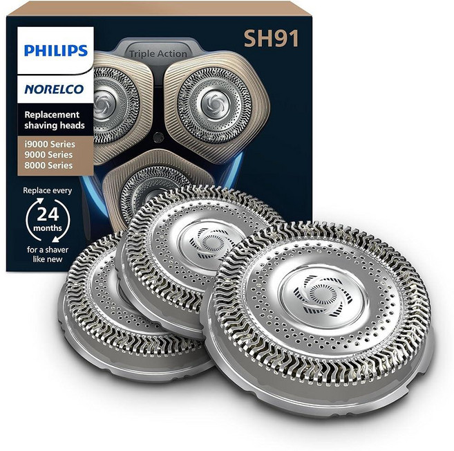 Philips 필립스 노렐코 쉐이빙 교체용 헤드 3팩 쉐이버 시리즈 9000 SH91 52 227851, 3 Count (Pack of 1)