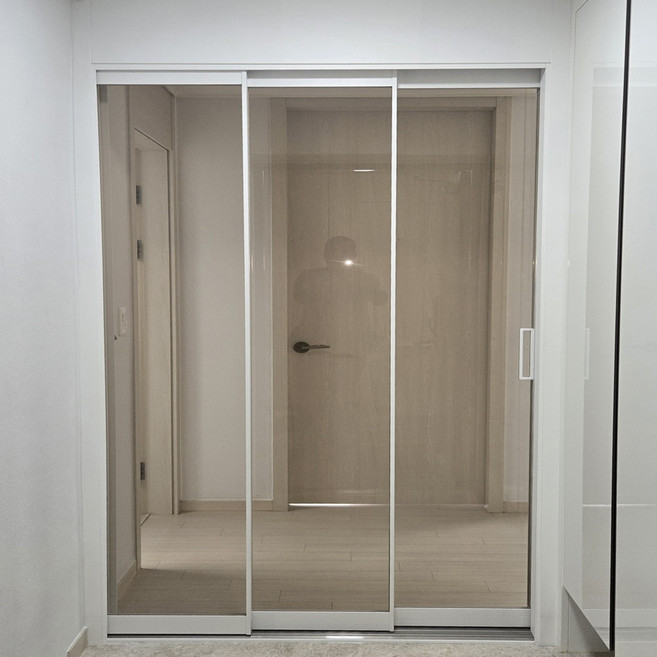 나린중문 초슬림1.1mm 도장 3연동 현관중문 강화 투명유리 오픈형 슬라이딩 중문, 1개