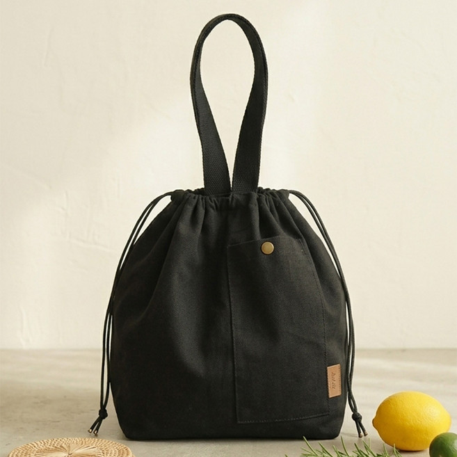 이엔비 가벼운 방수 버킷 보온 보냉 런치백 도시락 가방, 1개, 블랙