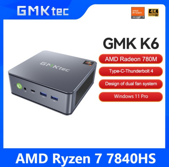 미니 PCGMKtec 미니 PC K6 AMD R7-7840HS NUCBOX 듀얼 팬 시스템 디자인 윈도우 11 Pro 라데온 ™ 780M T, 02 유럽 ​​연합, 01 No Ram No Storage