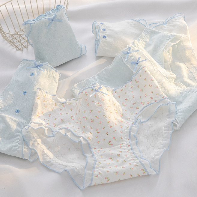 Elle 후레쉬 블루 계열 스위트 여성 팬티 순면의 수를 놓다 하이 비주얼 컴포트 삼각팬티 5PCS