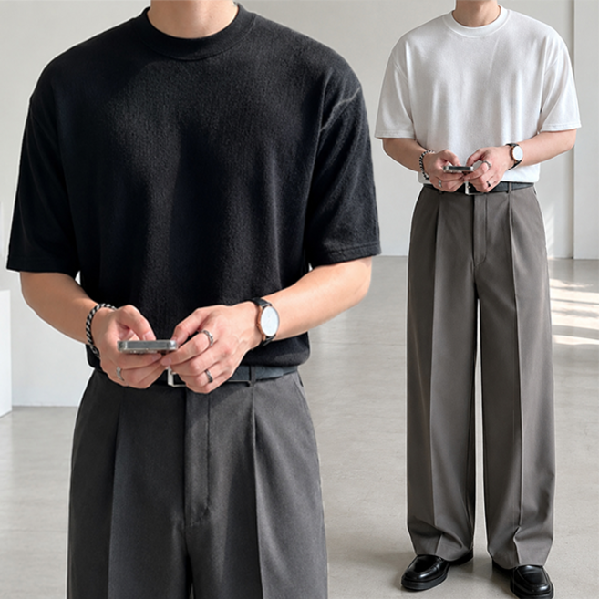 테이크잇 남자 빅사이즈 오버핏 라운드 반팔 니트