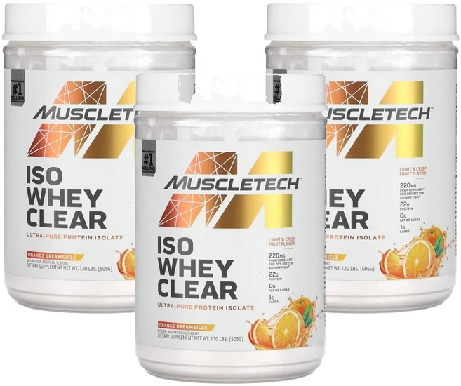머슬테크 ISO 웨이 클리어 울트라-퓨어 프로틴 오렌지 드림시클, 505g, 3개 - 쿠팡