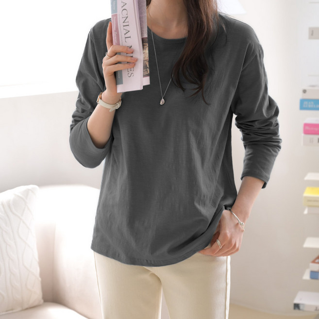 데일리앤 네이쳐 여성 긴팔 기본 무지 면 티셔츠 레이어드 루즈핏 이너 봄 가을