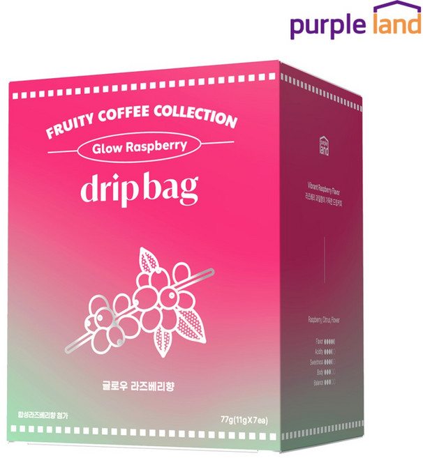 퍼플랜드 핸드드립 커피 가향 드립백 글로우 라즈베리향, 1개, 7개입, 11g