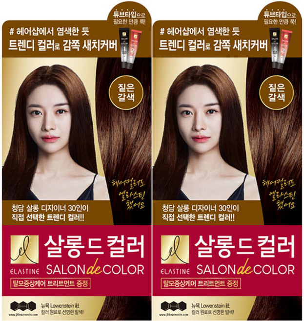살롱드컬러 염색약 짙은갈색 2개 엘라스틴