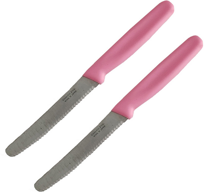 미니달콩 비비드컬러 톱니 과도 주방 빵칼 캠핑용 해외여행용 칼, 2개, 핑크