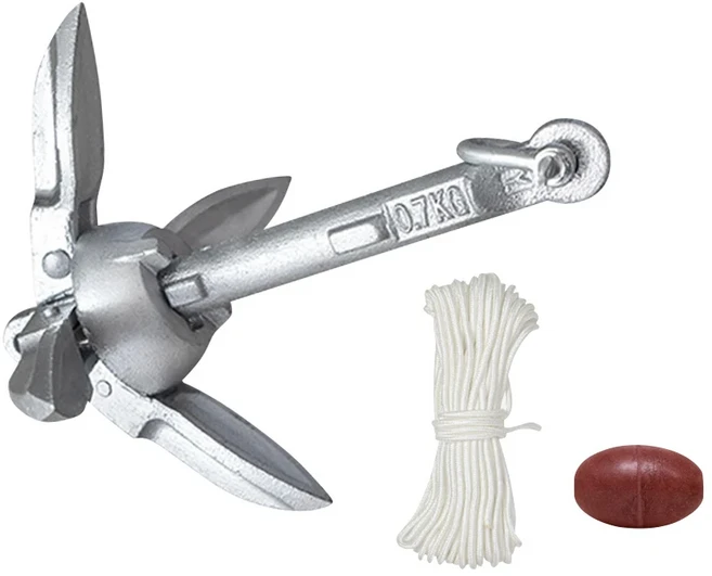 0.7/1.5KG 그래플 앵커 (65피트 해양 로프 및 부표 포함) 접이식 카약 보트 패들보드 액세서리용), 1개