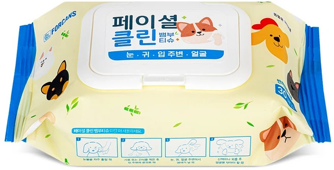 (정품) 포켄스 강아지 페이셜티슈 대나무원단 페이셜클린 뱀부티슈(캡형) 30매 1팩, 포켄스 강아지 페이셜티슈 대나무원단 페이셜클린 뱀부티슈 - 쿠팡
