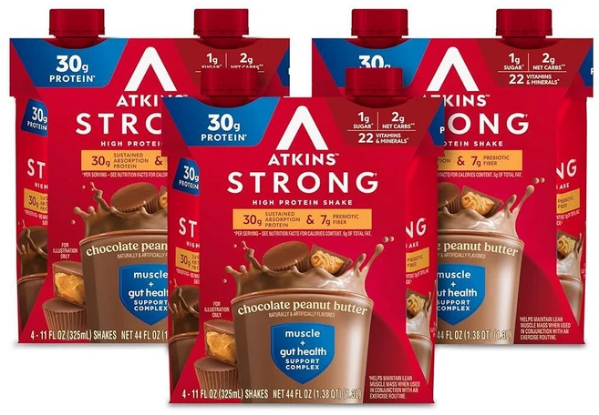 앳킨스 스트롱 바닐라 하이 프로틴 쉐이크 325ml 12팩 221074, 초콜릿 땅콩 버터 - 쿠팡