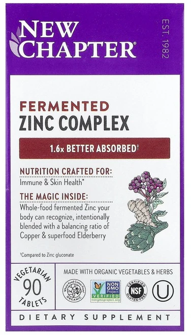 뉴 챕터 New Chapter 발효 아연 복합체 식물성 정제 90정122433원산지:기타, 90 개, 1개 - 쿠팡