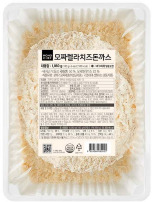바이오마켓_모노키친 모짜렐라치즈돈까스 1 080g, 100개, 1.08kg