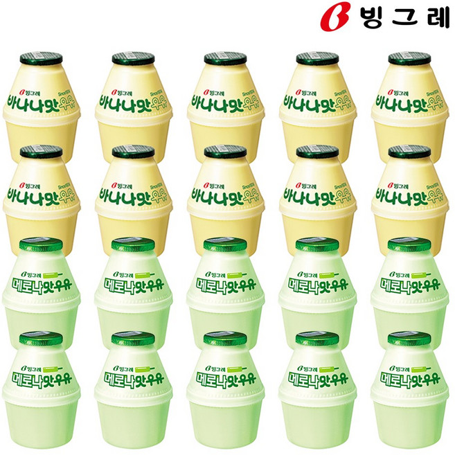 빙그레 바나나우유 8개 + 메로나우유 8개, 240ml, 20개, 20개