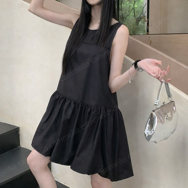 cammello 펌킨 벌룬 민소매 미니 원피스 여름 군살커버 나시 드레스 바캉스룩 휴양지룩