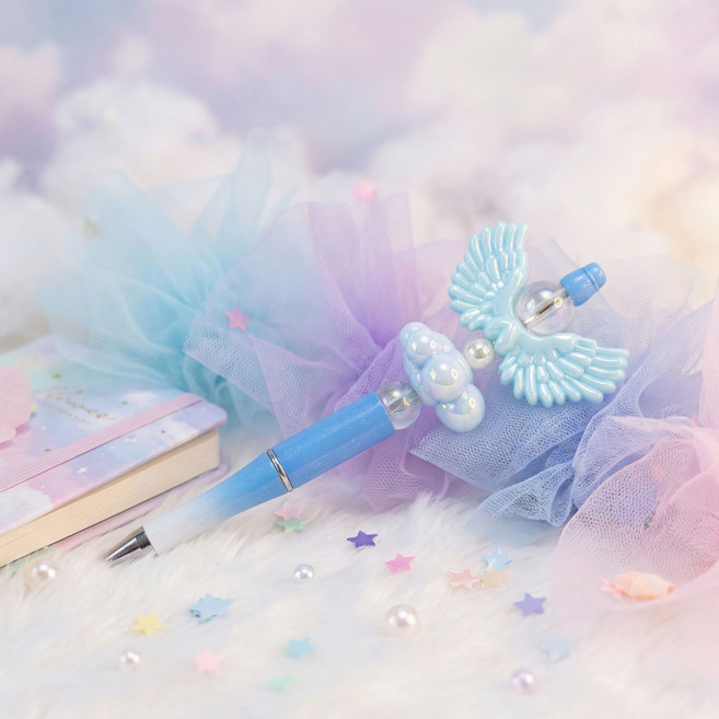 [비바블룸] 나만의 볼펜 꾸미기 비즈 DIY 세트 만들기 볼꾸 비즈볼펜 펜꾸 펜꾸미기 조카 선물, 파랑 구름날개 요술봉 볼팬, 1개