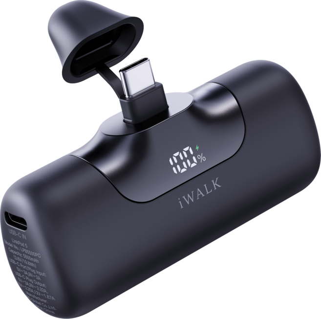 iWALK 6代口袋行動電源 5500mAh 20W快充, 黑色, LPB5500PC