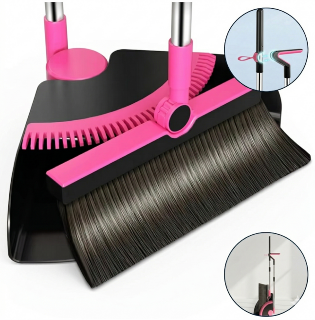 폴딩 프리미엄 E1S 빗자루 쓰레받기 세트 실내 청소도구 청소용품, 블랙핑크, 1개