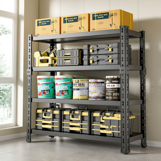 인더몰 무볼트 앵글 튼튼한 철제 선반, 4단, 블랙