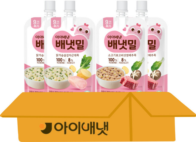 [아이배냇]아기 이유식 배냇밀 베베 짜먹는 유아용 간식 2종, 400g, 1세트, 소고기표고2+닭가슴살감자2