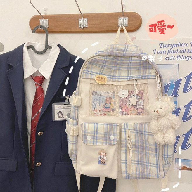 여성 가방 체크무늬 백팩 데일리 대학생 여자 귀여운 책가방