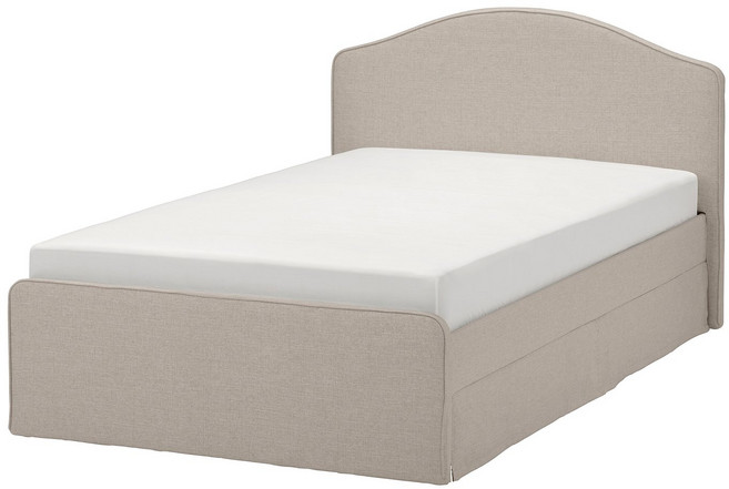 이케아 람네피엘 쿠션형 침대프레임 슈퍼싱글, 실란다 라이트베이지/루뢰위