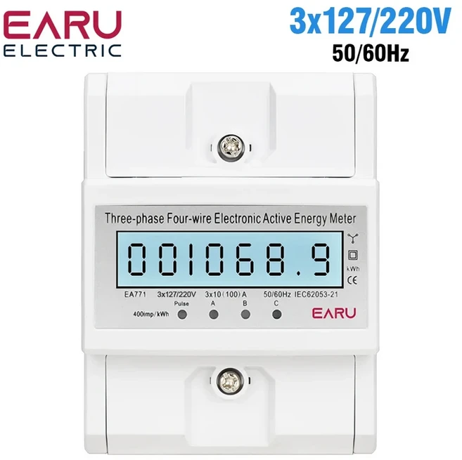 전문가용 3상 4선식 KWH 계량기 100A 230/380V AC 50/60Hz DIN 레일 장착 LCD 백라이트 에너지 모니터 MID, 02 3x127V 220V