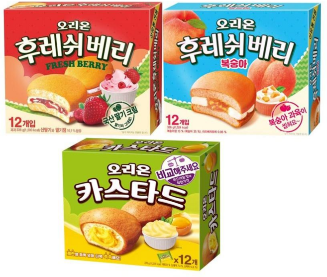 오리온 후레쉬베리 딸기 12P 복숭아 12P 카스타드 12P, 1세트