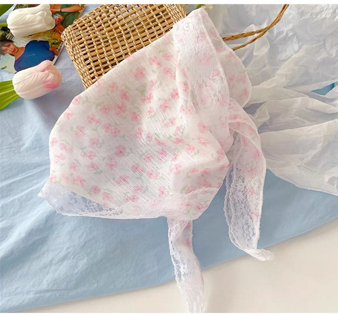 삼각 두건 레이스두건 머리에쓰는 머리 스카프 꽃무늬 헤어