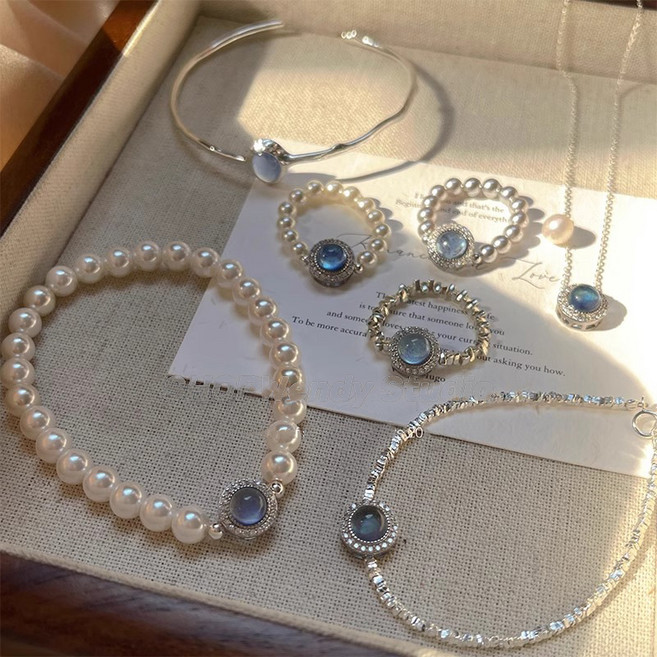 DODLXL 블루 사파이어 진주 팔찌 반지 목걸이 특가모음