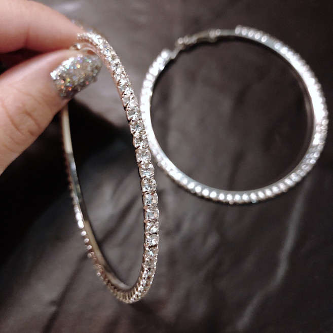 148 (에이핑크 다이아 착용) 힙한 큐빅 왕 큰 링귀걸이 6cm 7cm 8cm - 2컬러