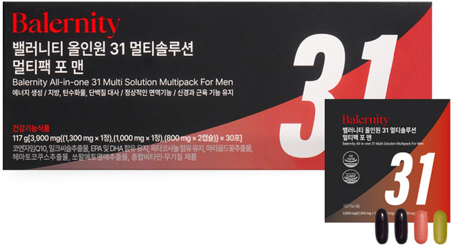 밸러니티 남성용 올인원 31성분 멀티팩 종합비타민 117g, 30회분, 1개