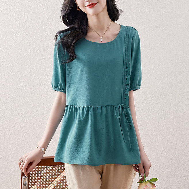 여성용 면마 셔츠 반팔 여름 루즈핏 빅사이즈 티셔츠Women's T-shirt 뉴타임즈 D946G380