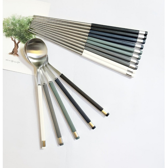 몽블랑 카라 실버 골드 한식 수저세트, 수저세트 화이트, 1개