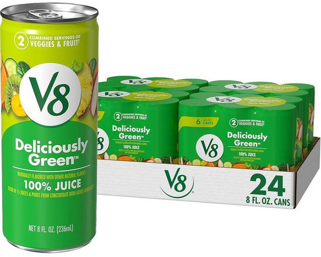 V8 딸기 바나나 100프로 과일 채소 주스 236.6ml8온스 캔 159958, Deliciously Green 599252, 236ml