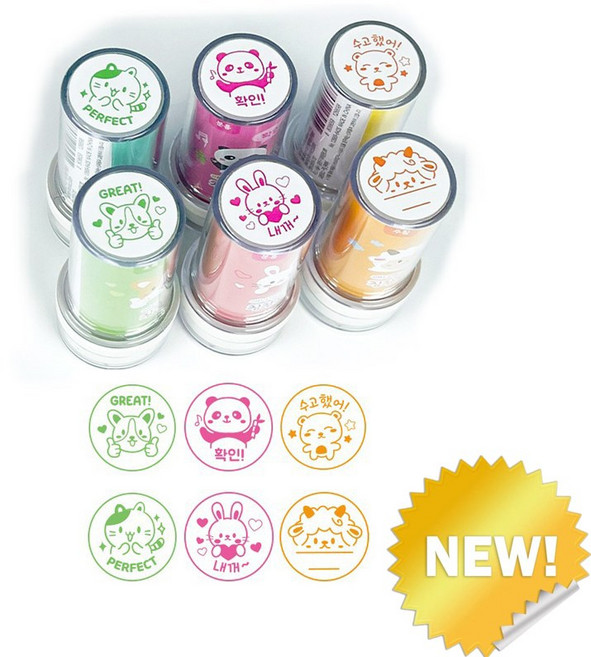 아이비스 칭찬도장 6p, 강아지.펜더.곰.고양이.토끼.양, 1세트