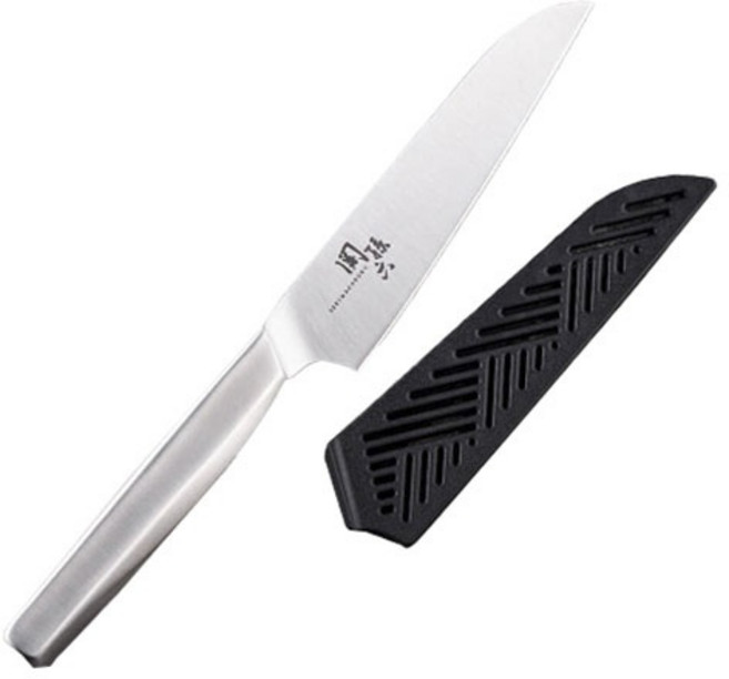 세키마고로쿠 휴대용 스테인리스 콤팩트 나이프 아시아식도 캡 포함, 1개, 실버 + 블랙