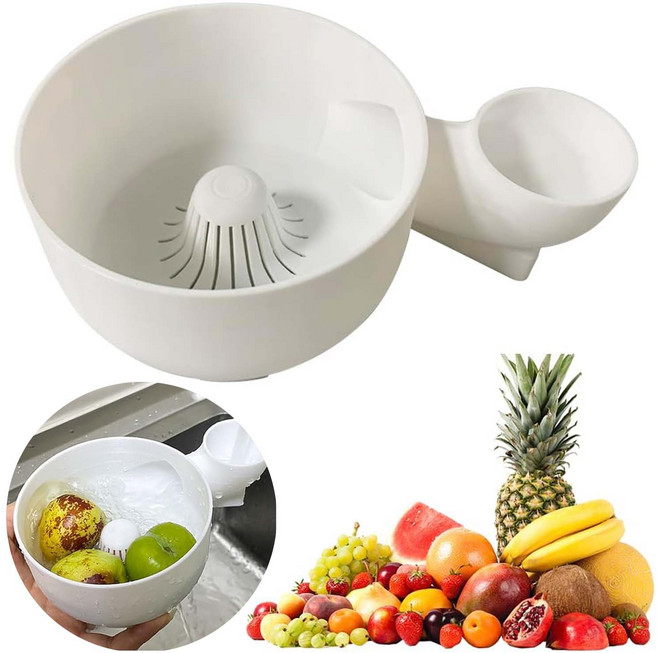 루이 과일야채세척바구니 휴대용 자동 3D 세척 효과 빠른 물빠짐 가정용 캠핑용, 흰색, 1개