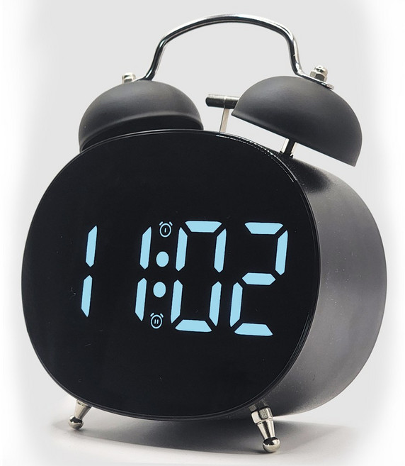 윙고 탁상 알람 시계 LED 무소음 시끄러운자명종, 타원형 블랙