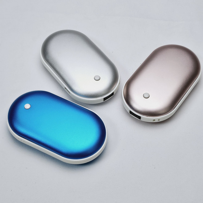 조약돌 USB 충전식 보조배터리 겸 휴대용 손난로 전기 핫팩 양면 손난로 보조배터리 5000mAh, 실버