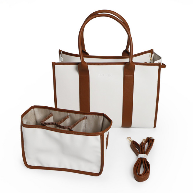 BOLEBIO 기저귀가방 육아 캔버스백 대형 + 이너백 세트, 브라운