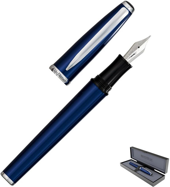 몬테베르데 USA 알도 도마니 이탈리아 만년필 이국적인 파란색 - 플렉스 펜 럭셔리 필링 디자인 조우 스테인리스 스틸 부드러운 잉크 흐름 리필 가능 선물 상자 포함, Exotic Blue (Italia), Broad Nib